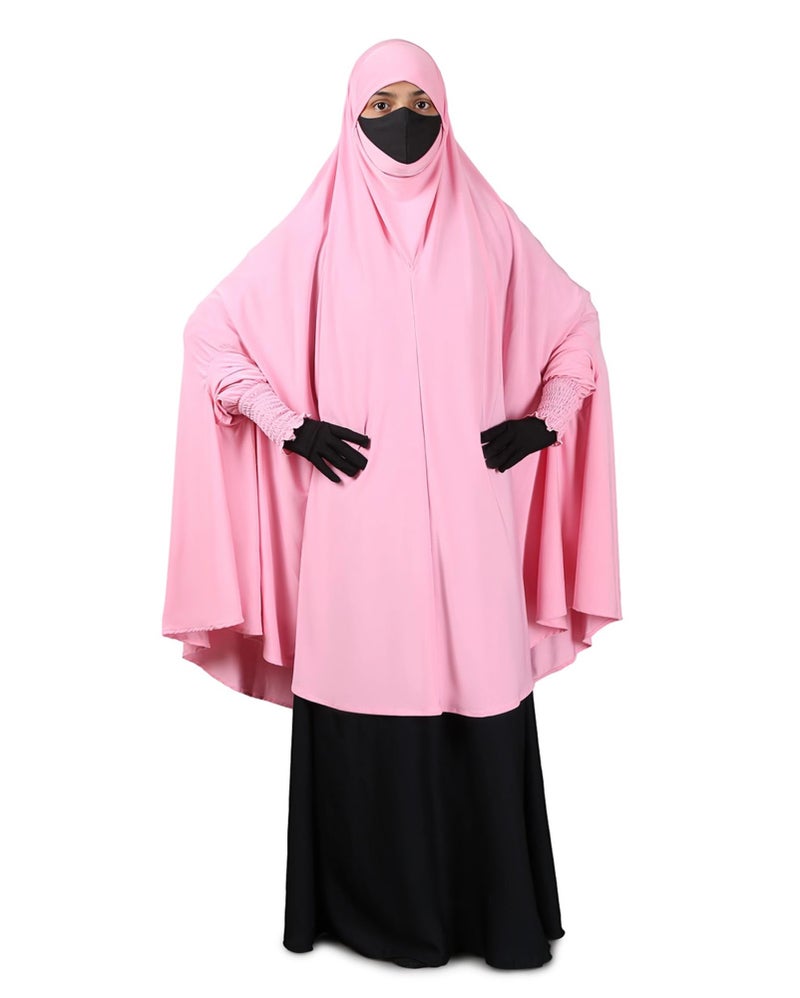 ICW Women Stretchable Jersey Smoking Sleeve Jilbab Cum Prayer khimar Hijab (Free Size) (Light Pink) - Image 2
