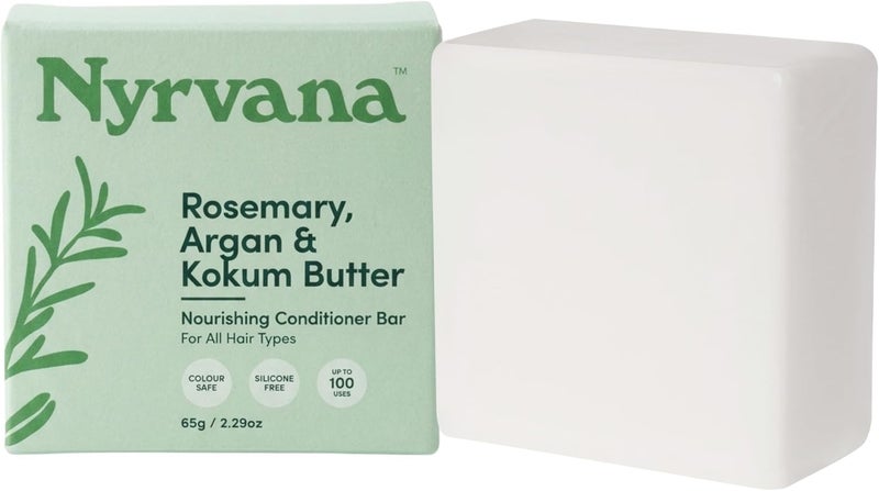 NYRVANA Rosemary Argan & Kokum Butter Nourishing Conditioner Bar 65g Solid Conditioner for All Hair Types Men & Women Colour Safe PlasticFree No Artificial Colour or Fragrance - Image 1