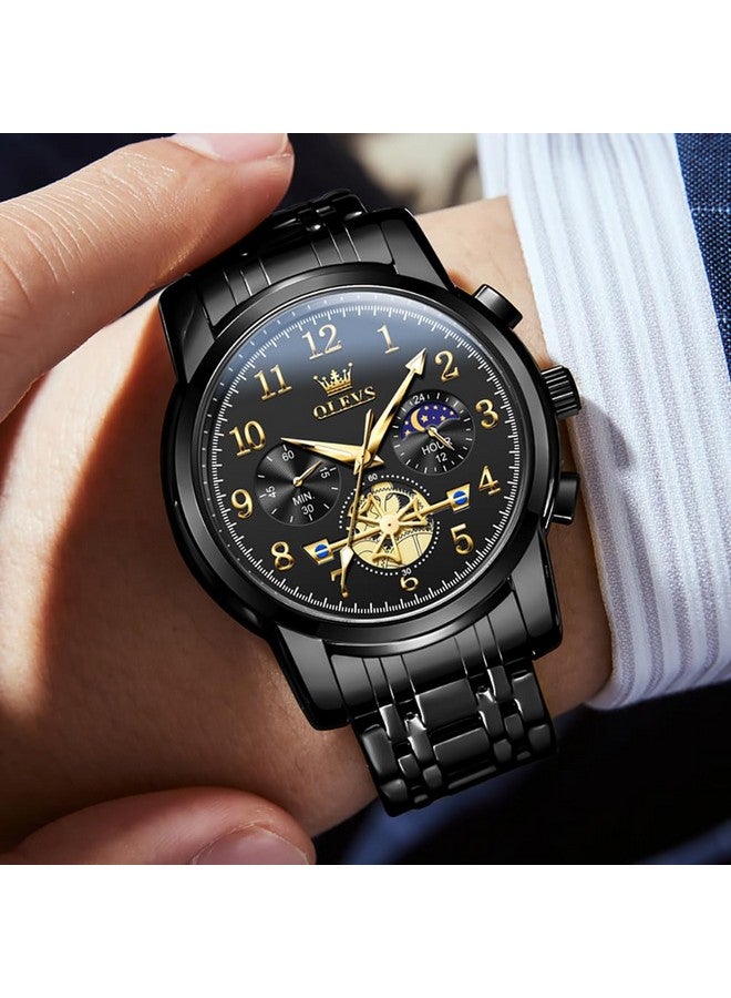 OLEVS Men's Business Watch Black with Large Easy-Read Analog Quartz Date Display Luxury Stainless Steel Band Waterproof Luminous Hands - Image 4