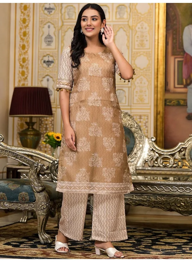 AKS AKS Floral Printed Regular Straight Kurta with Palazzos