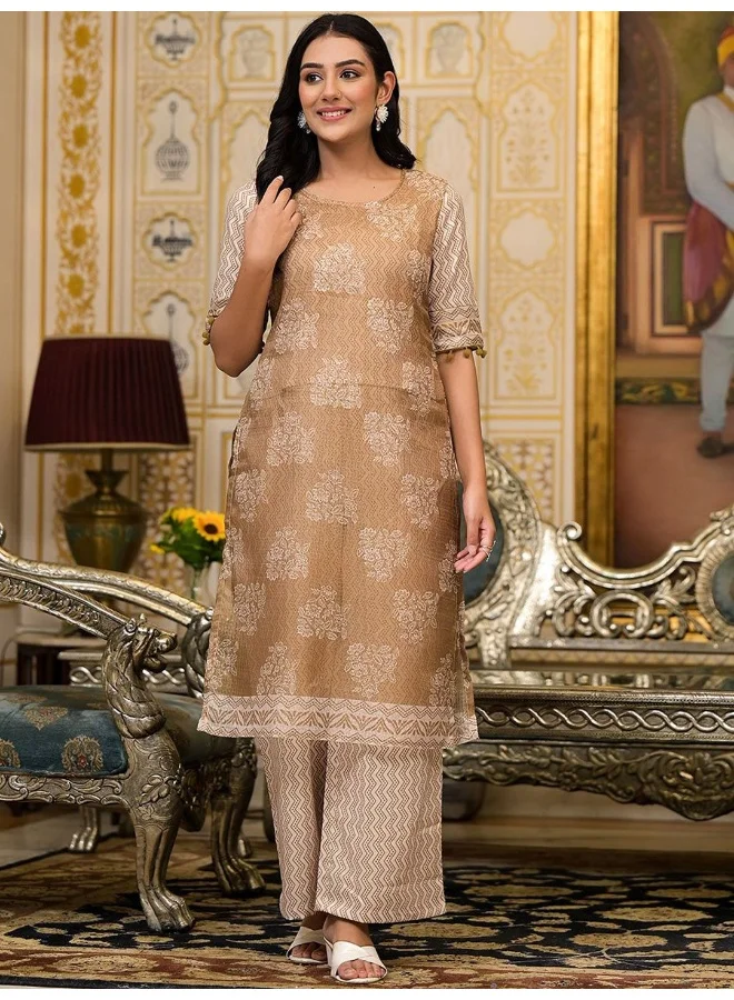 أيه كيه إس AKS Floral Printed Regular Straight Kurta with Palazzos