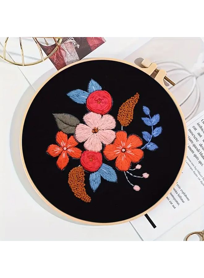 طقم التطريز اليدوي DIY باقة زهور ثلاثية الأبعاد خيوط إبرة قماش إطار 20x20 سم موديل CX0249 - Image 2