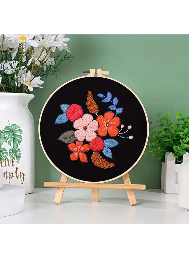 طقم التطريز اليدوي DIY باقة زهور ثلاثية الأبعاد خيوط إبرة قماش إطار 20x20 سم موديل CX0249 - Image 1