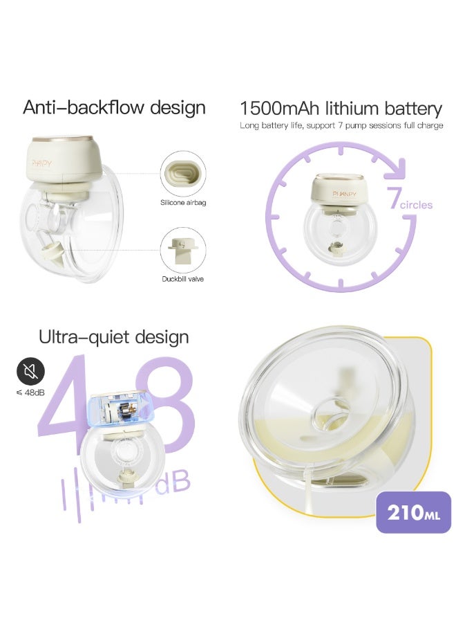 Phanpy E-Joy S2 Wearable Electric Breast Pump, Hands-Free, 3 Modes 8 Levels, 18/20 mm Inserts, 210 ml capacity - Image 4