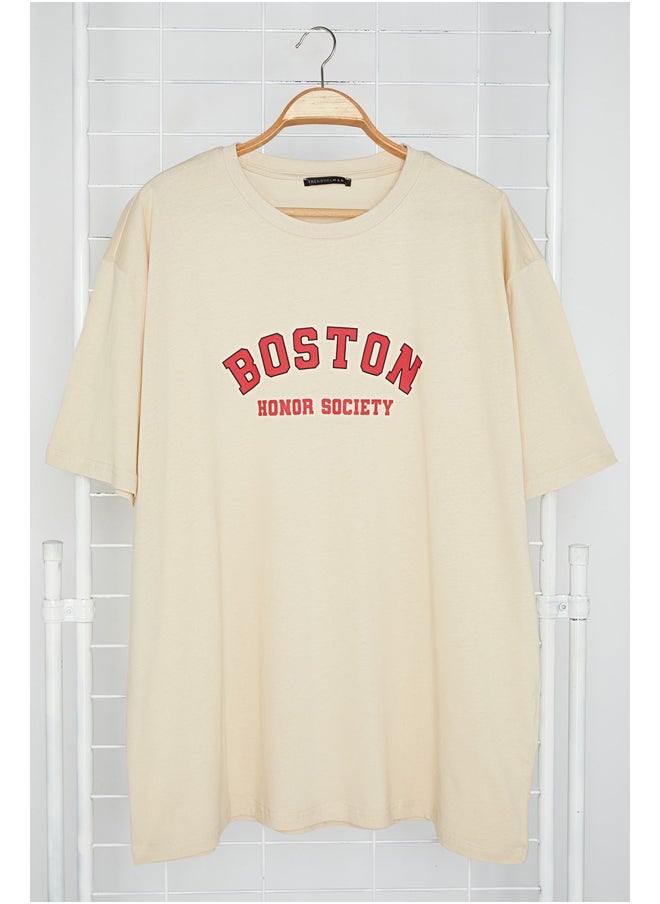 trendyol - Plus Size Stone Relaxed/Casual Cut City Printed 100% Cotton T-Shirt TMNSS23TS00135 - Image 1