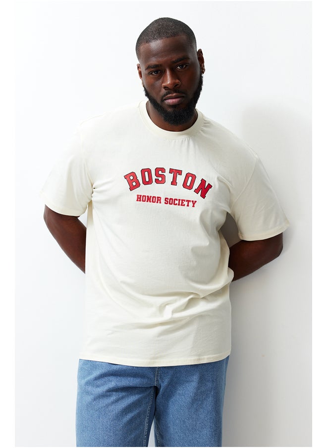 trendyol - Plus Size Stone Relaxed/Casual Cut City Printed 100% Cotton T-Shirt TMNSS23TS00135 - Image 1