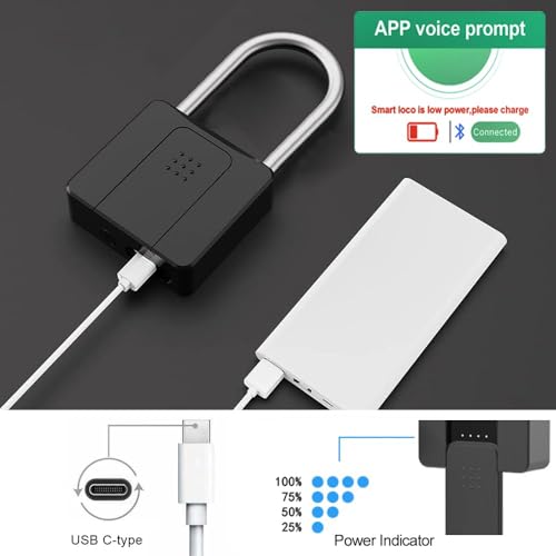 eLinkSmart Long Fingerprint Padlock - Remote Authorization via Phone, Heavy Duty, Waterproof, Anti-Theft, USB Type-C, Supports iOS & Watch - Image 4
