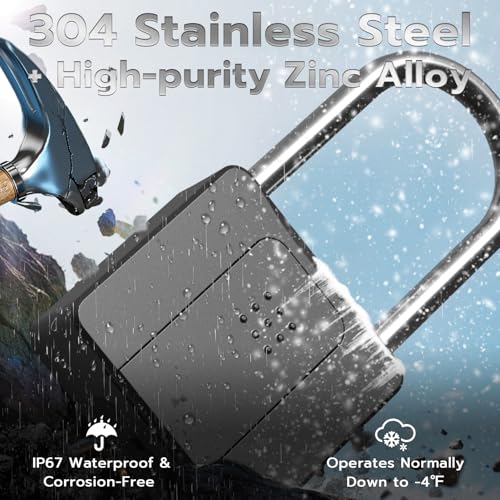 eLinkSmart Long Fingerprint Padlock - Remote Authorization via Phone, Heavy Duty, Waterproof, Anti-Theft, USB Type-C, Supports iOS & Watch - Image 3