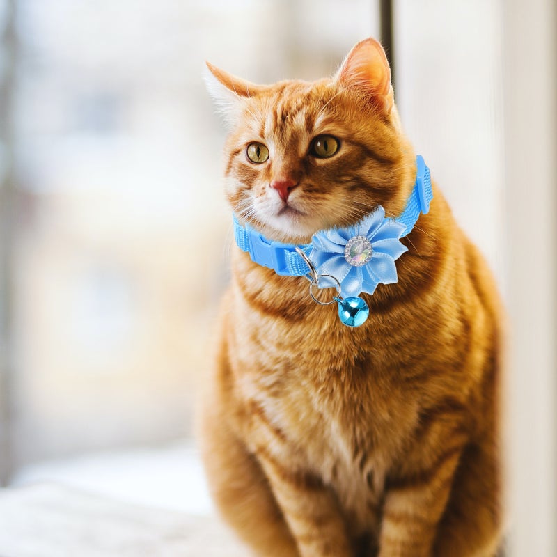4Pcs Pet Flower Design Collar Adjustable Cat Dog Collar with Bell Simple Neck Decor - Image 4