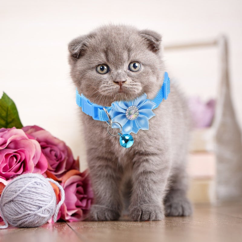 4Pcs Pet Flower Design Collar Adjustable Cat Dog Collar with Bell Simple Neck Decor - Image 2