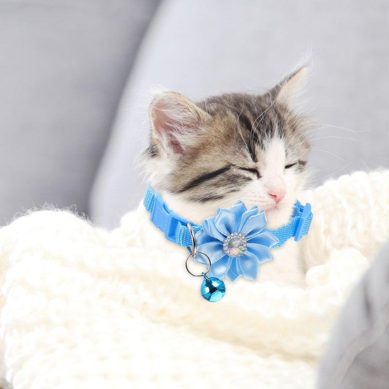 4Pcs Pet Flower Design Collar Adjustable Cat Dog Collar with Bell Simple Neck Decor - Image 1