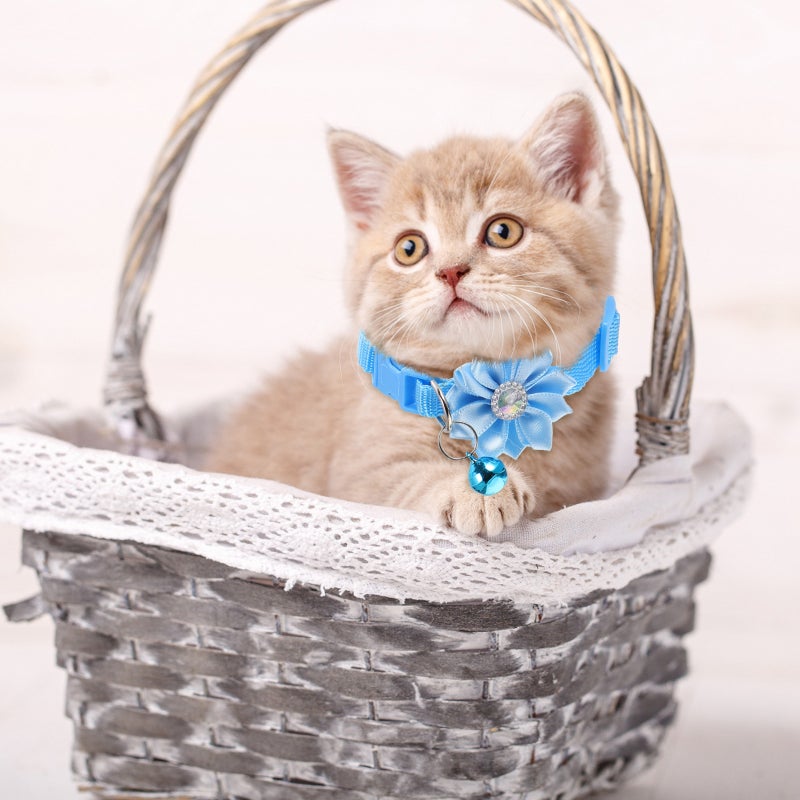 4Pcs Pet Flower Design Collar Adjustable Cat Dog Collar with Bell Simple Neck Decor - Image 3