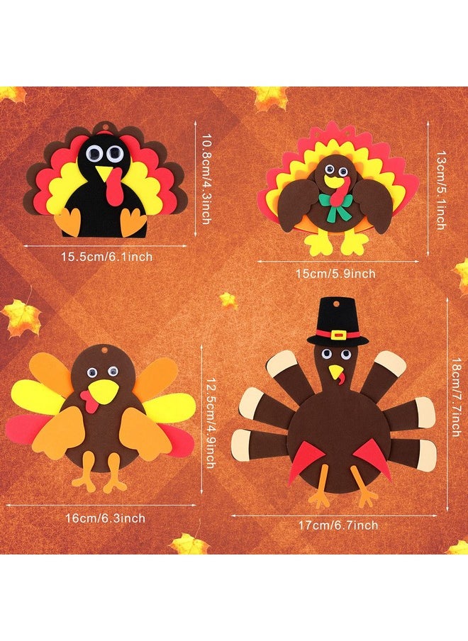 Mtlee - 12 Sets Thanksgiving Turkey Craft Kits Foam Turkey Necklace Craft Kit Diy Turkey Necklace Fall Craft Kit Thanksgiving Crafts For Kids Halloween Thanksgiving Holiday Classroom Activities 4 Styles - Image 1