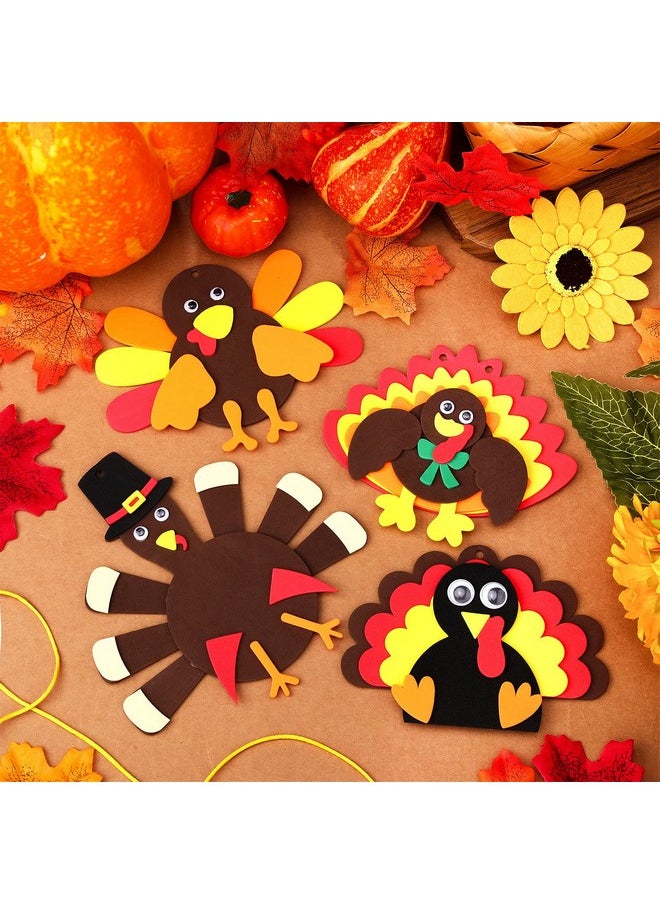 Mtlee - 12 Sets Thanksgiving Turkey Craft Kits Foam Turkey Necklace Craft Kit Diy Turkey Necklace Fall Craft Kit Thanksgiving Crafts For Kids Halloween Thanksgiving Holiday Classroom Activities 4 Styles - Image 1