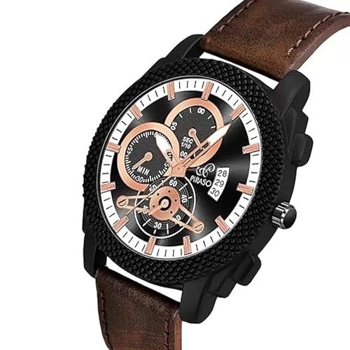 PIRASO Analog Watch Date Display Black DIAL and Brown Strap Watch for Men & BOY - Image 2