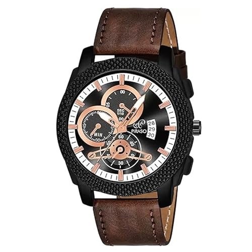 PIRASO Analog Watch Date Display Black DIAL and Brown Strap Watch for Men & BOY - Image 1