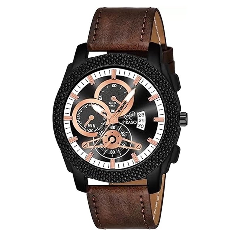 PIRASO Analog Watch Date Display Black DIAL and Brown Strap Watch for Men & BOY - Image 5