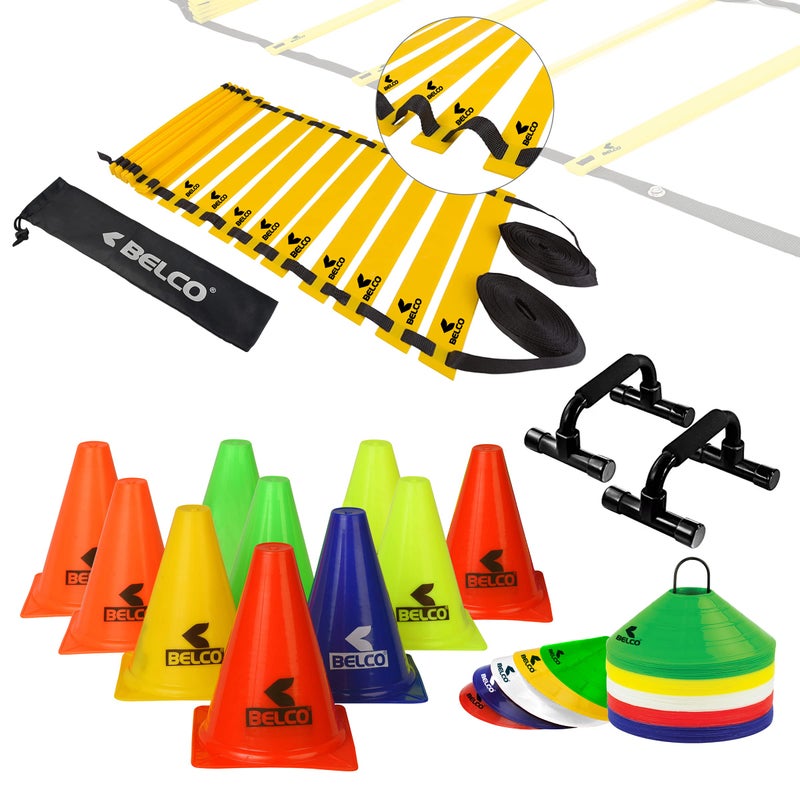 BELCO Sports 6 Inch Cones Pack 10,20 Space Markers and 8 Meter Ladder with Pushup Stand Agility Combos - Image 4