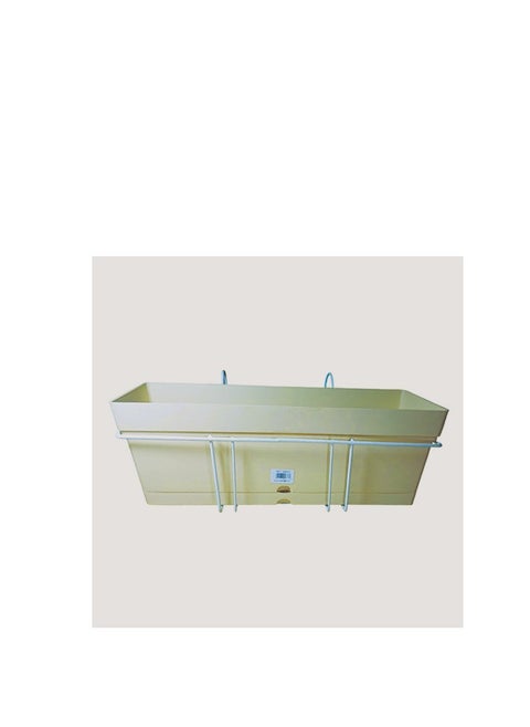 50cm x 17cm Rectangular Planter with Built-in Saucer and Sturdy White Coated Metal Stand for Balcony Hanging - Vanilla Latte