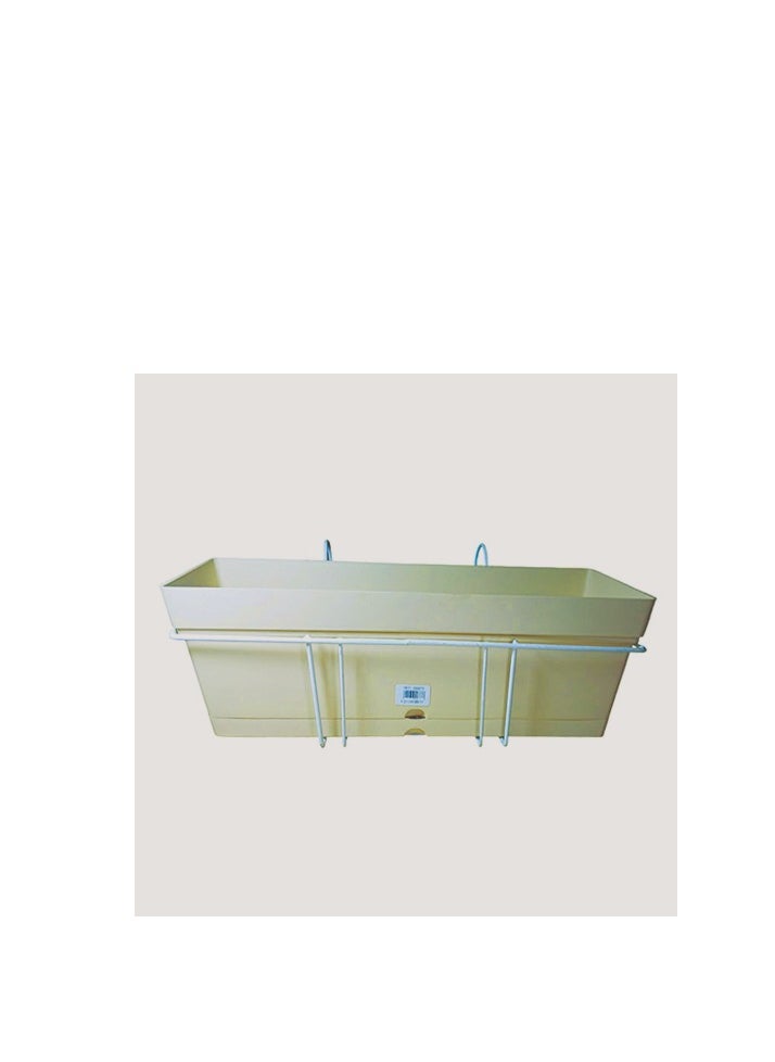 50cm x 17cm Rectangular Planter with Built-in Saucer and Sturdy White Coated Metal Stand for Balcony Hanging - Vanilla Latte