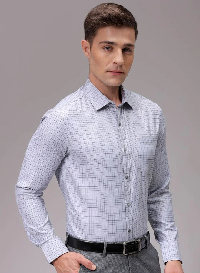 The Indian Garage Co Men Slim Fit Checkered Full Sleeves Cutaway Collar Formal Shirt