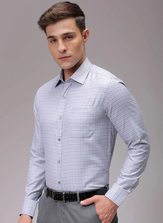 The Indian Garage Co Men Slim Fit Checkered Full Sleeves Cutaway Collar Formal Shirt