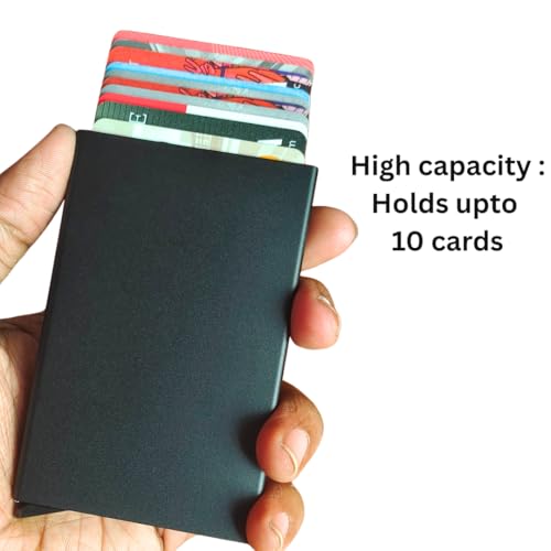 Bracevor 10 Slot popup Aluminium Metal Card Holder Wallet | RFID Blocking | for Men & Women | Credit & Debit Cards - Black - Image 2