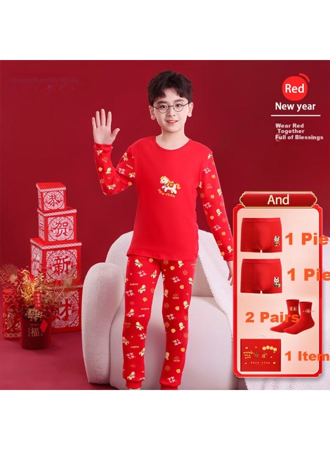 Yuzhaolin Children's New Year Year Of The Horse Red Pure Cotton Warm Set Underwear Socks Chinese Style Gift Box - Image 1