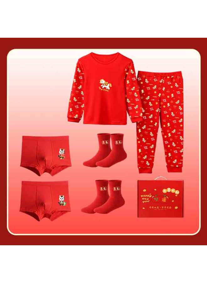 Yuzhaolin Children's New Year Year Of The Horse Red Pure Cotton Warm Set Underwear Socks Chinese Style Gift Box - Image 4
