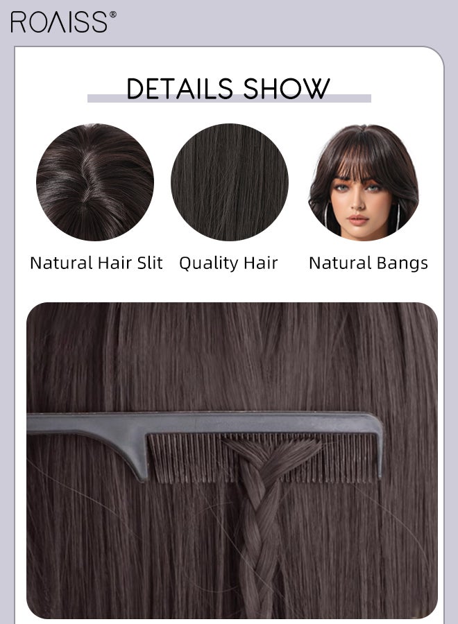 roaiss Black Brown Bob Wig with Bangs, Women's Short Curly Wig, Synthetic Natural Heat Resistant Fiber Wig, Can Be Used as Real Hair, Suitable for Daily Use, Party, Costume, Cosplay, 29cm (11.5 Inch) - Image 5