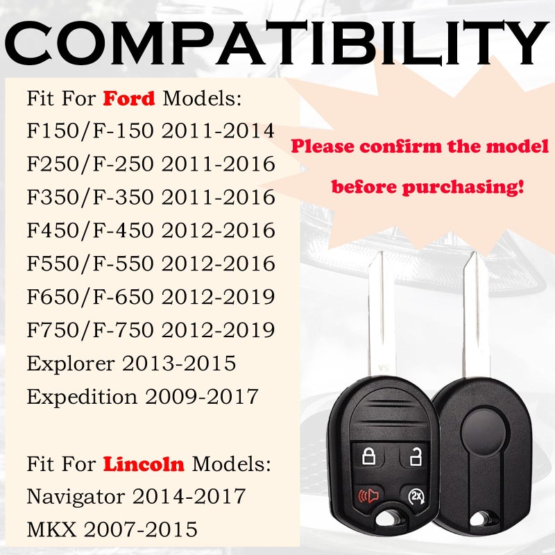 SUPALAND بديل جهاز التحكم عن بُعد لسيارة فورد F-150 /F150 2011 2012 2013 2014 F-250 F-350 سوبر ديوتي 2011-2015 2016 إكسبلورر إكسبيديشن 2009-2017 CWTWB1U793 جهاز دخول بدون مفتاح للتحكم في بدء التشغيل OUC6000022 - Image 2