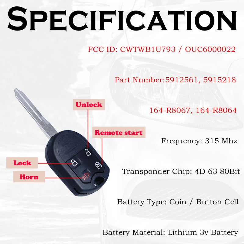 SUPALAND بديل جهاز التحكم عن بُعد لسيارة فورد F-150 /F150 2011 2012 2013 2014 F-250 F-350 سوبر ديوتي 2011-2015 2016 إكسبلورر إكسبيديشن 2009-2017 CWTWB1U793 جهاز دخول بدون مفتاح للتحكم في بدء التشغيل OUC6000022 - Image 3