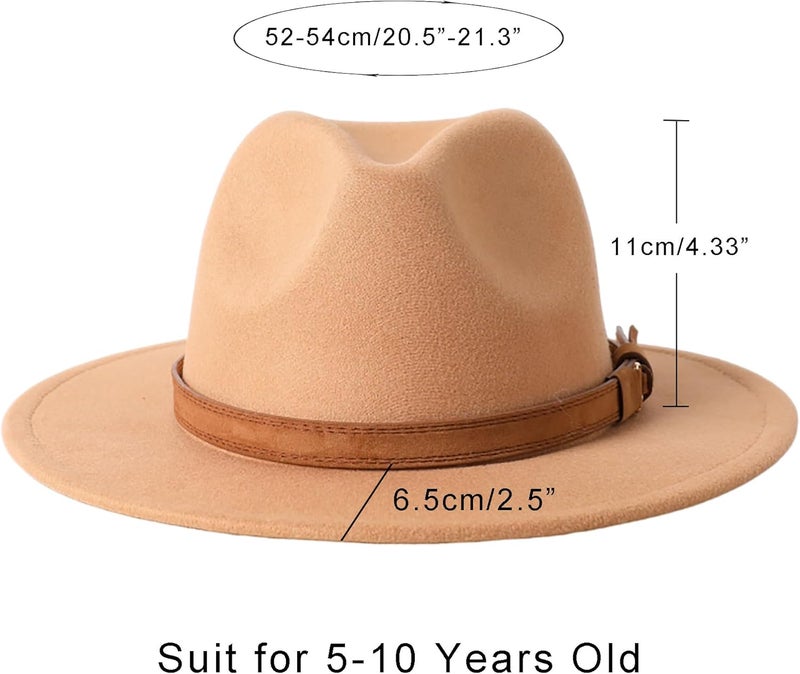 Lanzom Kids Girls Vintage Wide Brim Wool Felt Bowler Cap Bowknot Floppy Fedora Hat - Image 2