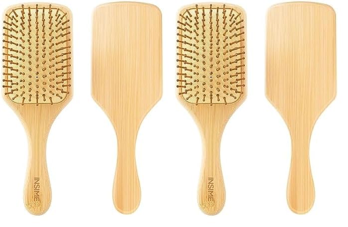 INSIME Bamboo Hair Brush with bamboo bristles | Wooden Hair Brush for Women & Men | Wooden Brush for Hair Large Hairbrush for Women | Paddle Hair Brush Paddle Brush for Women (Pack of 2)