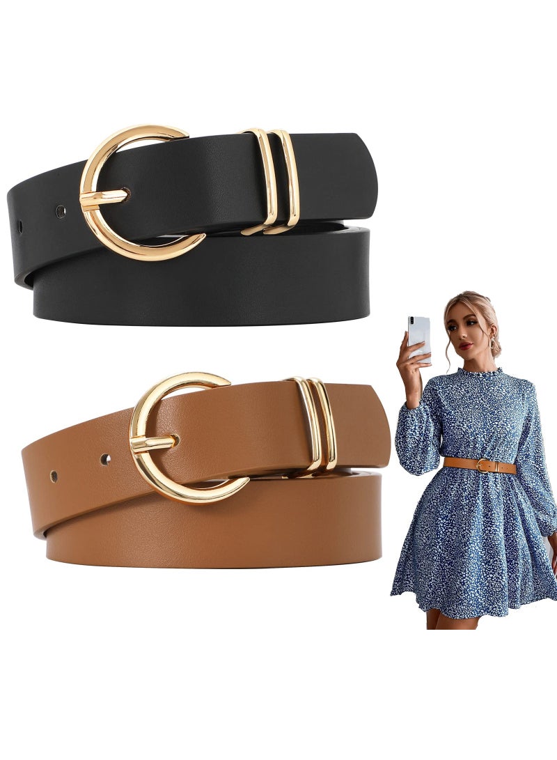 KASTWAVE 2 Pack Leather Waist Belt Women's Chic Faux Leather Waist Belt - Image 1