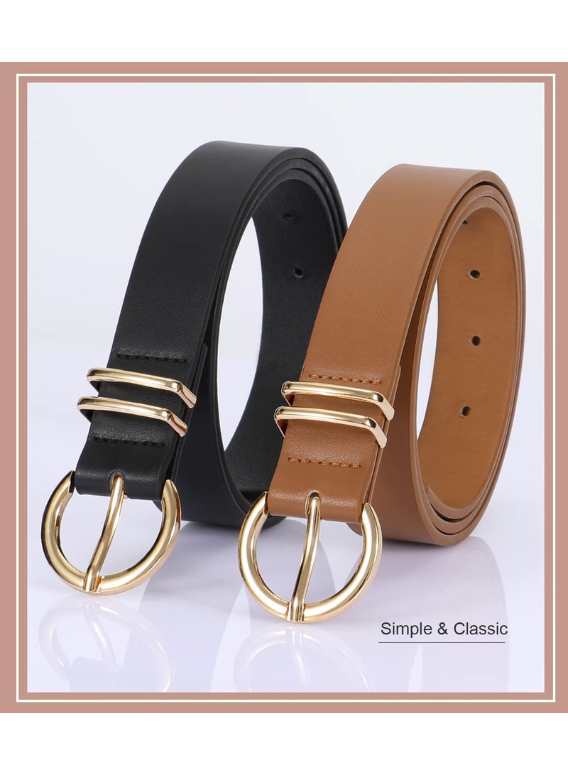 KASTWAVE 2 Pack Leather Waist Belt Women's Chic Faux Leather Waist Belt - Image 3