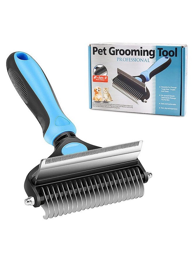 Qpets® Dog Brush Dogs Comb, 2 in 1 Deshedding Tool & Dematting Undercoat Rake for Mats & Tangles Removing, Dog Grooming Kit Deshedding Comb for Dogs, Great for Short to Long Hair Small Large Breed - Image 1