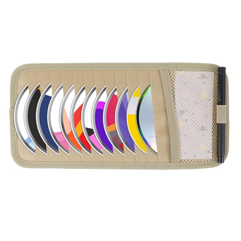 Trinkrittey CD Visor Holder for Car Vehicle Sun Visor Organizer Large Capacity CD Holder with 12 DVD Storage Sleeves 1 Mesh Pocket 1 Pen Holders and Elastic Strap - Image 3