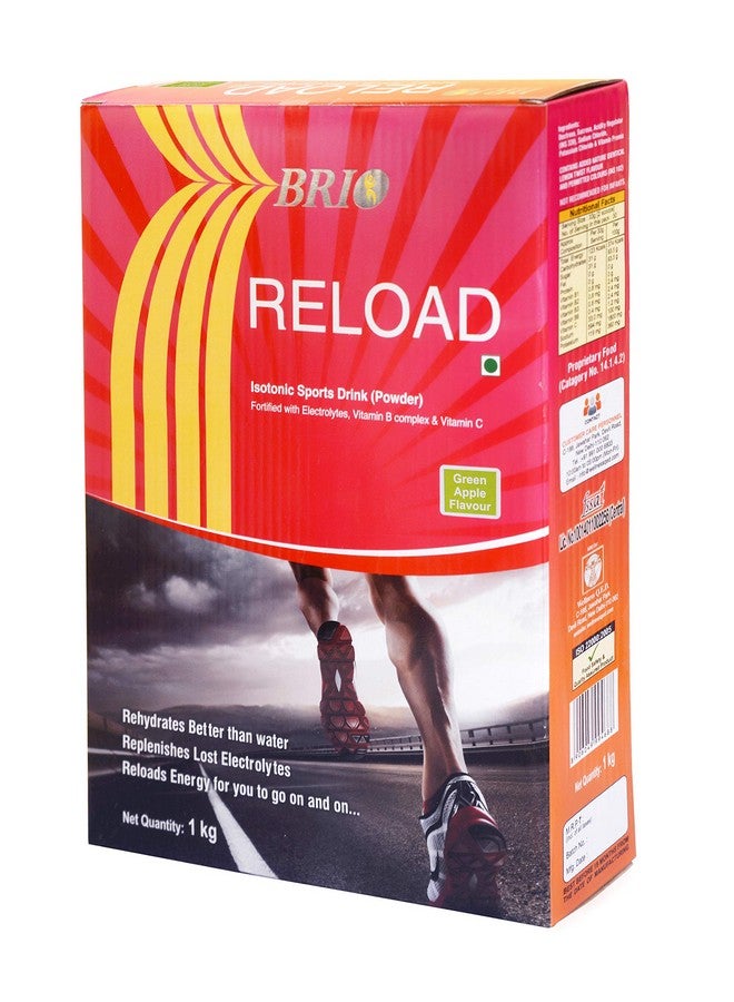 Brio Reload Isotonic Instant Energy Sports Drink Powder | Fortified With Electrolytes, Vitamin B Complex And Vitamin C Pack Of 1 Kg (Green Apple) - Image 1