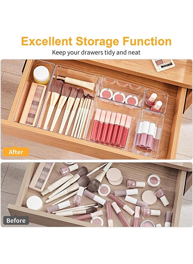 Office Drawer Organizer Dividers Set 16 Piece Non-Slip Bathroom Tray Plastic Multifunctional Storage Box Bins for Make-Up Jewellery Kitchen Cupboard (Transparent) - Image 3
