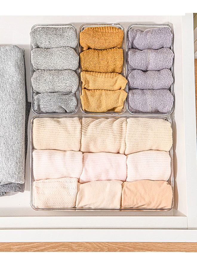 Office Drawer Organizer Dividers Set 16 Piece Non-Slip Bathroom Tray Plastic Multifunctional Storage Box Bins for Make-Up Jewellery Kitchen Cupboard (Transparent) - Image 2