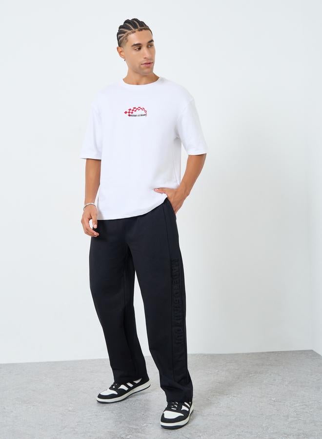 Styli Men Black Terry Joggers with Embossed Detail - Image 2