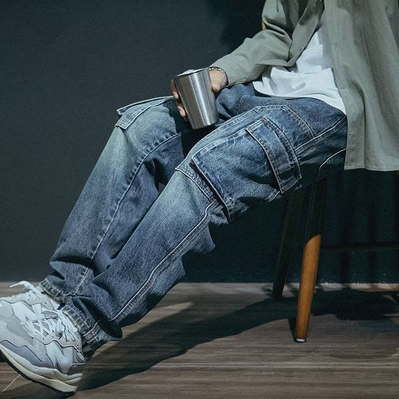 Washed Distressed Jeans 2026 Spring Autumn New Youth Men's Loose Straight Retro Streetwear Stretch Pants - Image 3