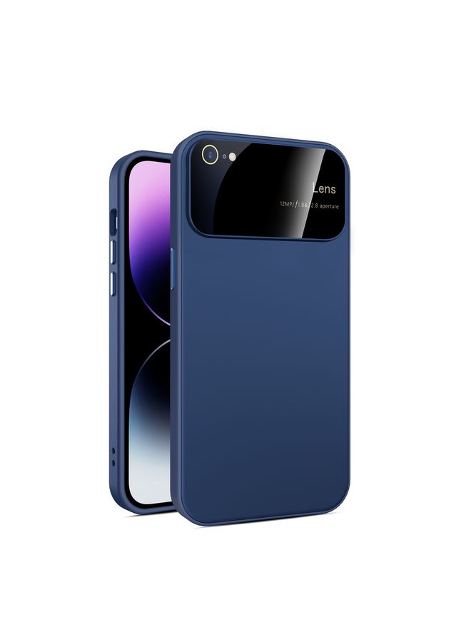 Case Cover For iPhone SE 2022/2020/8/7 Large Glass Window PC Phone Case with Integrated Lens Film Royal Blue