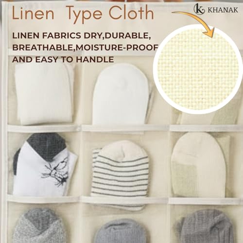 KHANAK Plastic 30 Pockets Double Sided Clear Hanging Bag Underwear Bra Socks Hanger Clothing Storage Organizer Wall Hanging Closet Shelves Clothing Storage Pockets (Ivory) - Image 4