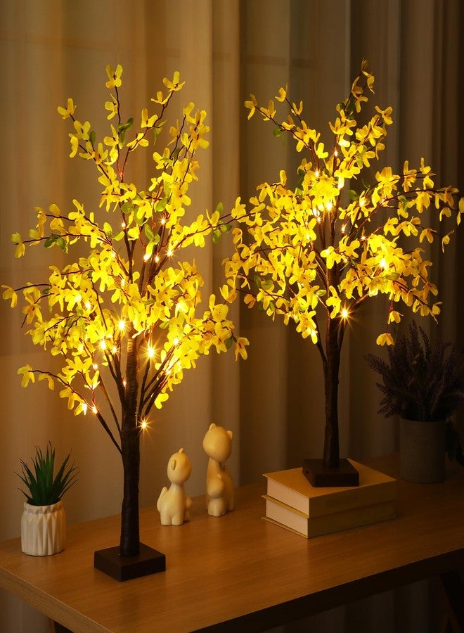 Baquler 2 Pcs Fake Forsythia Tree Lamp Artificial Yellow Flowers Tree Lamp Forsythia Stems Birch Tree with LED Lights Spring Artificial Stem Flowers for Easter Home Party Wedding Holiday Spring Decor - Image 1