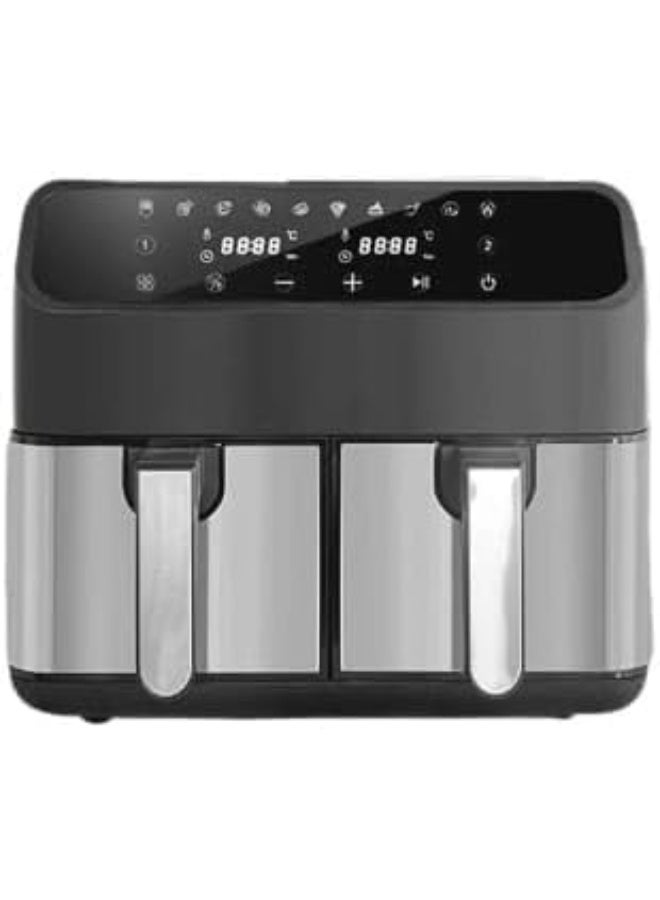 دينكس مقلاة هوائية DENX DX2091 بسلتين مزدوجتين سعة 8 لتر - سعة 4 لتر + 4 لتر، تحكم رقمي بقوة 2400 واط، درجة حرارة قابلة للتعديل من 80 إلى 200 درجة مئوية، مؤقت 60 دقيقة، طهي صحي بدون زيت، سلال غير لاصقة، مناسبة لوجبات عائلية، سهلة التنظيف. - Image 1