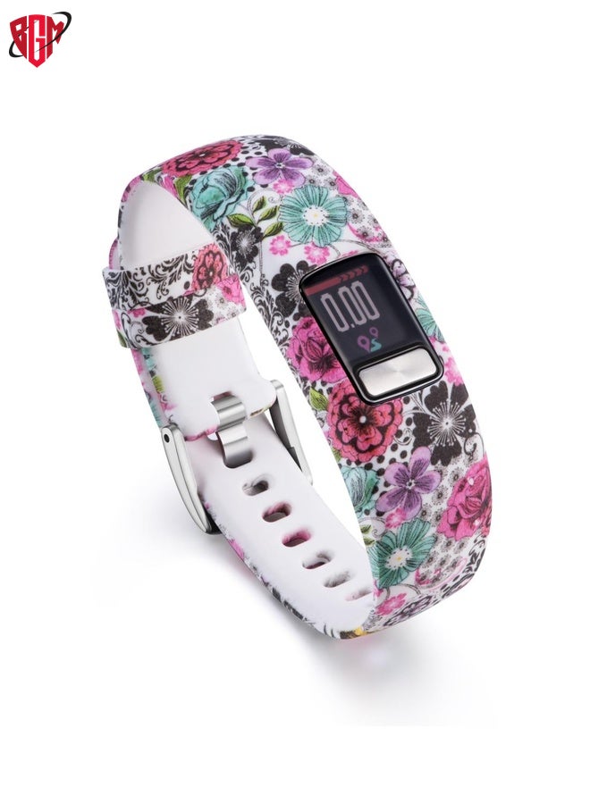 BGM Watch Band Strap For Garmin Vivofit 4 Gloss & Color Integrated Silicone Watch Band(Stick Flower)  - Image 1