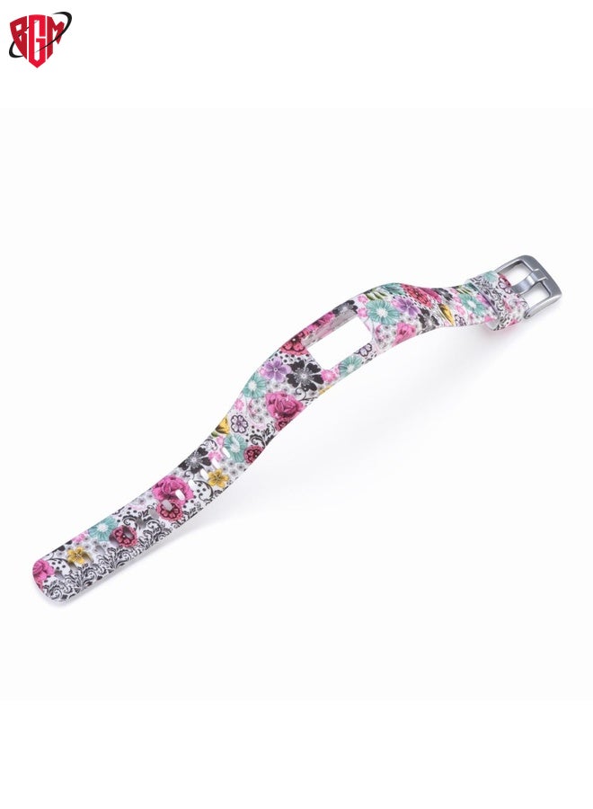 BGM Watch Band Strap For Garmin Vivofit 4 Gloss & Color Integrated Silicone Watch Band(Stick Flower)  - Image 2