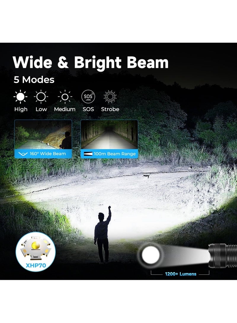 Rechargeable LED Flashlights, Super Bright Zoomable Flashlight with 5 Modes, Adjustable High Lumens IP53 Waterproof Torch Light, Handheld Light with 26650 Battery Camping Outdoor Emergency - Image 2